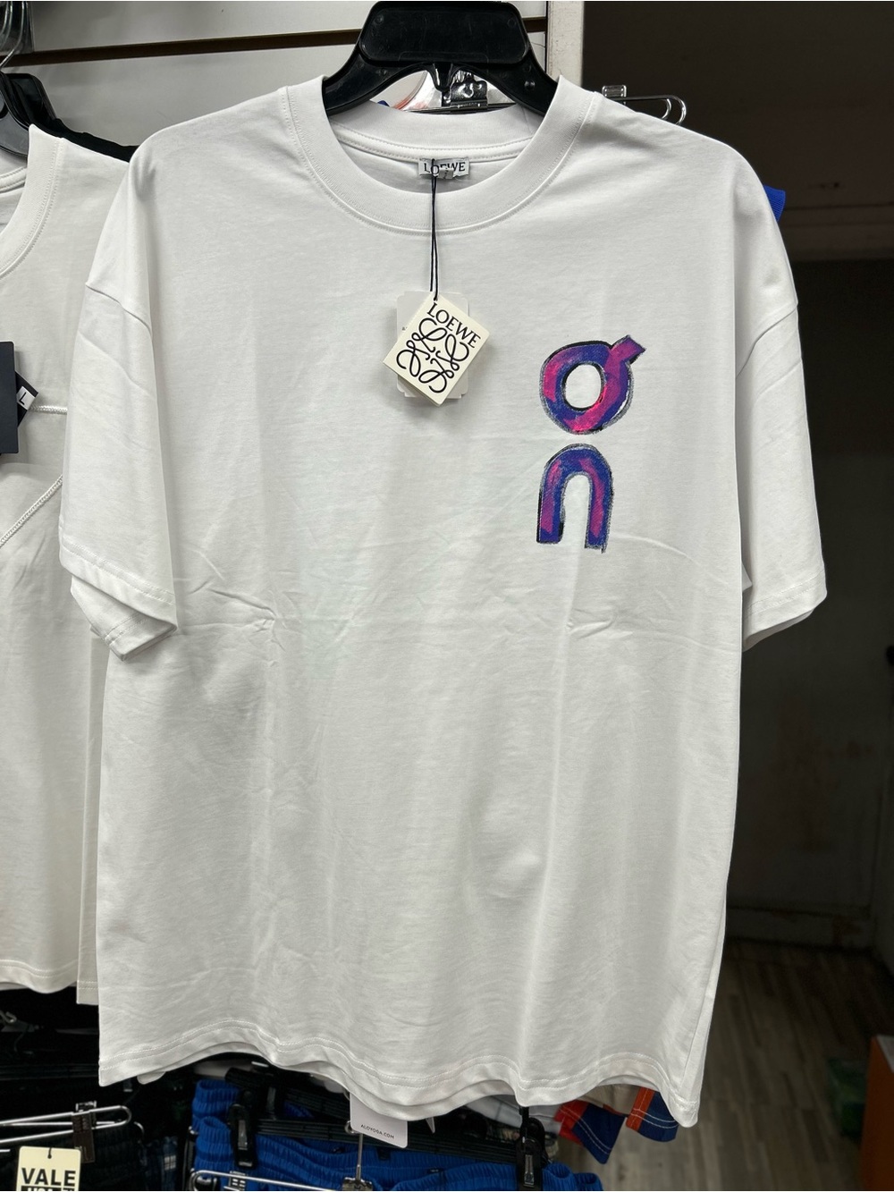 Loewe White Short-Sleeve Tee with Purple & Pink Graphic